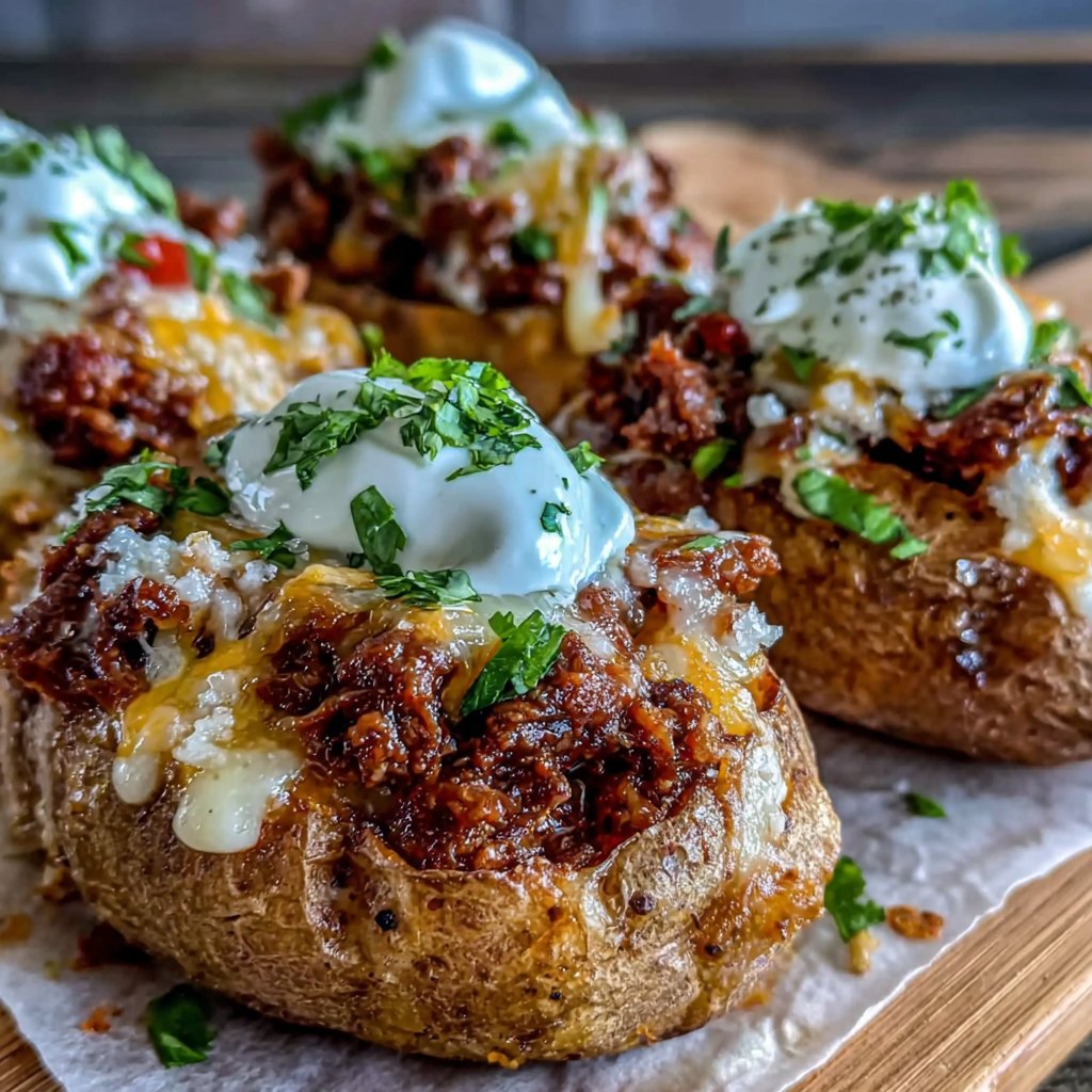 Beef Chili Loaded Potatoes